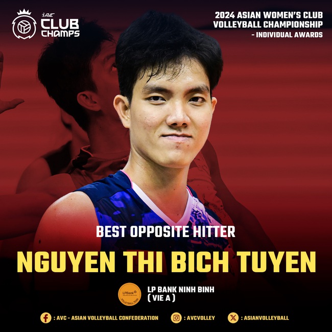 Bích Tuyền được bầu là "Đối chuyền xuất sắc nhất" tại AVC Club 2024 Bích Tuyền được bầu là "Đối chuyền xuất sắc nhất" tại AVC Club 2024