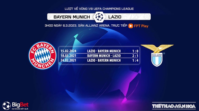 Nhận định bóng đá Bayern Munich vs Lazio, vòng 1/8 cúp C1 châu Âu (3h00 hôm nay 6/3) - Ảnh 6. Nhận định bóng đá Bayern Munich vs Lazio, vòng 1/8 cúp C1 châu Âu (3h00 hôm nay 6/3) - Ảnh 6.
