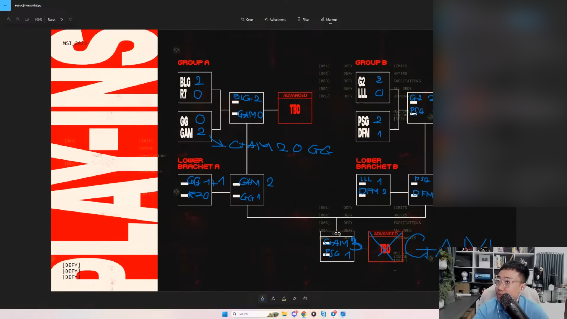 BLV Hoàng Luân vẽ ra hướng đi khả thi nhất của GAM tại MSI 2023 - nguồn: YouTube Hoàng Luân BLV Hoàng Luân vẽ ra hướng đi khả thi nhất của GAM tại MSI 2023 - nguồn: YouTube Hoàng Luân