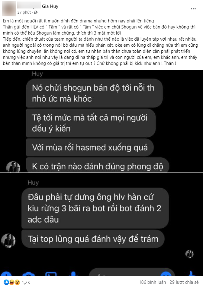Hasmed phản pháo việc bị HLV JackieWind tố la mắng và vu khống Shogun bán độ - nguồn: FBNV Hasmed phản pháo việc bị HLV JackieWind tố la mắng và vu khống Shogun bán độ - nguồn: FBNV