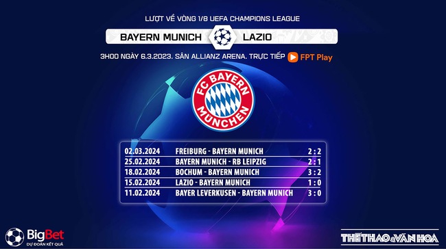 Nhận định bóng đá Bayern Munich vs Lazio, vòng 1/8 cúp C1 châu Âu (3h00 hôm nay 6/3) - Ảnh 7. Nhận định bóng đá Bayern Munich vs Lazio, vòng 1/8 cúp C1 châu Âu (3h00 hôm nay 6/3) - Ảnh 7.