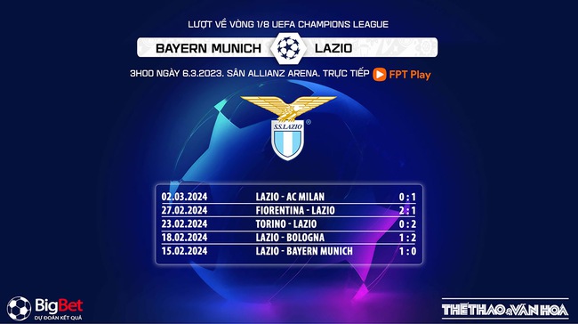 Nhận định bóng đá Bayern Munich vs Lazio, vòng 1/8 cúp C1 châu Âu (3h00 hôm nay 6/3) - Ảnh 8. Nhận định bóng đá Bayern Munich vs Lazio, vòng 1/8 cúp C1 châu Âu (3h00 hôm nay 6/3) - Ảnh 8.